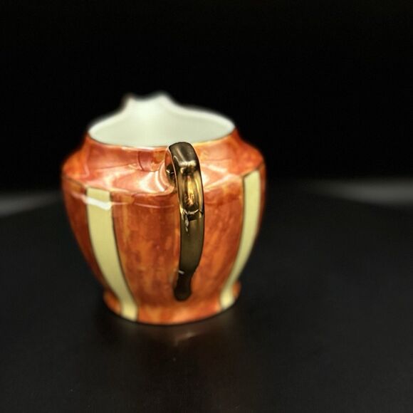 Vintage Oscar Schaller & Co. Orange Lusterware Creamer With Yellow Stripe Detail - Picture 4 of 6